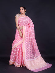 Signoraa Pink Banarasi Kora Cotton Butti Saree – BSK010103