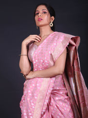 Signoraa Pink Baluchi Silk Gold and Silver Buttis Saree – BLN00780