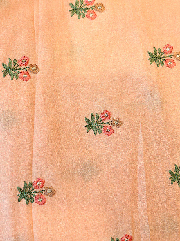 Signoraa Pink Tussar Flower Butti Embroidery Fabric – PMT012615