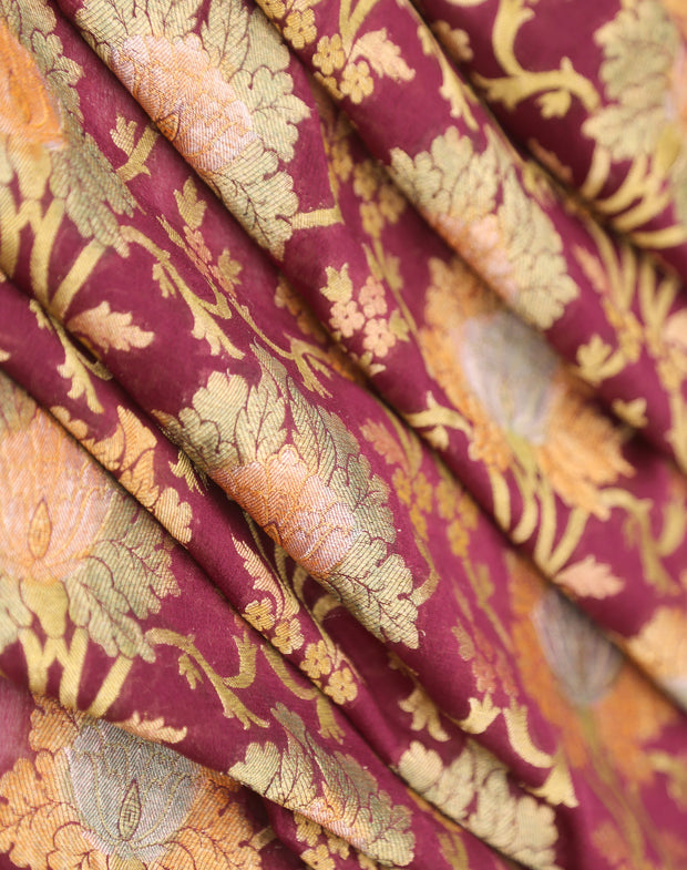 Signoraa Wine Khadhi Geogrette With Colourfull Zari Weaving - PMT011216