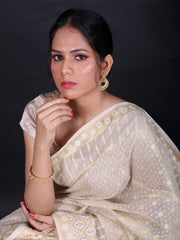 Signoraa Beige Banarasi Kora Cotton Butti Saree – BSK010103B