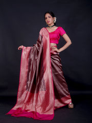 Signoraa Purple Banarasi Silk Cotton Stripe Saree – BSK010049