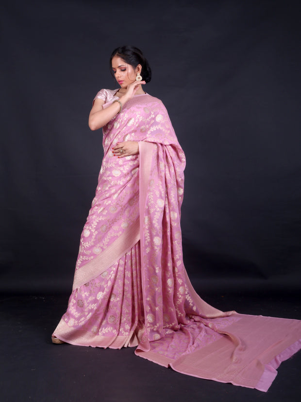 Signoraa Pink Georgette Zari Jangla Saree – CHG03938