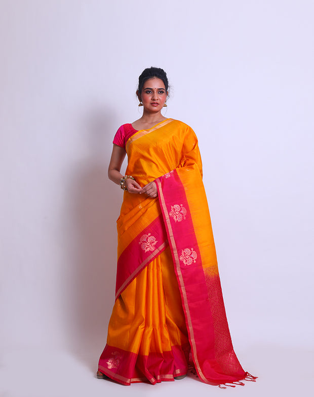The Mustard South Silk saree with buttis all over the drape sounds absolutely charming - KSL03155