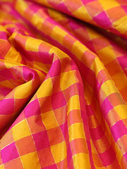 Signoraa Orange Silk Gold Zari Checks Fabric – PMT012575