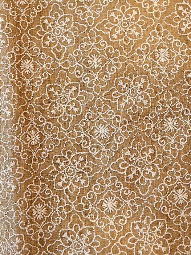 Signoraa Beige Tussar Embroidery Fabric – PMT012579