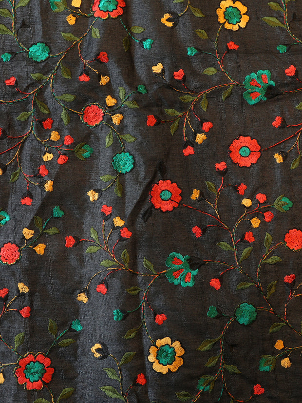 Signoraa Black Tussar Colourful Jaal Embroidery Fabric – PMT012616