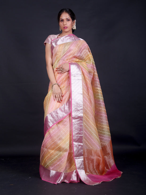 Signoraa Peace Organza Leheriya Saree - EMB03237