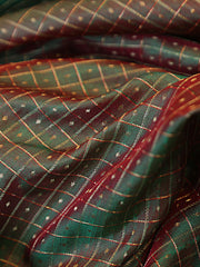 Signoraa Short Green Silk Gold Zari Checks Polka Dots Fabric – PMT012625