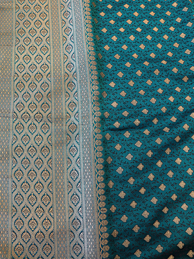 Signoraa Peacock Blue Silk Zari Boarder Butti Weaving Fabric – PMT012540