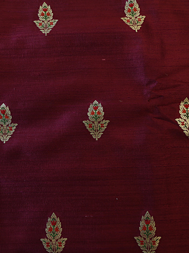 Signoraa Maroon Raw Silk Zari Meenakari Fabric – PMT012526