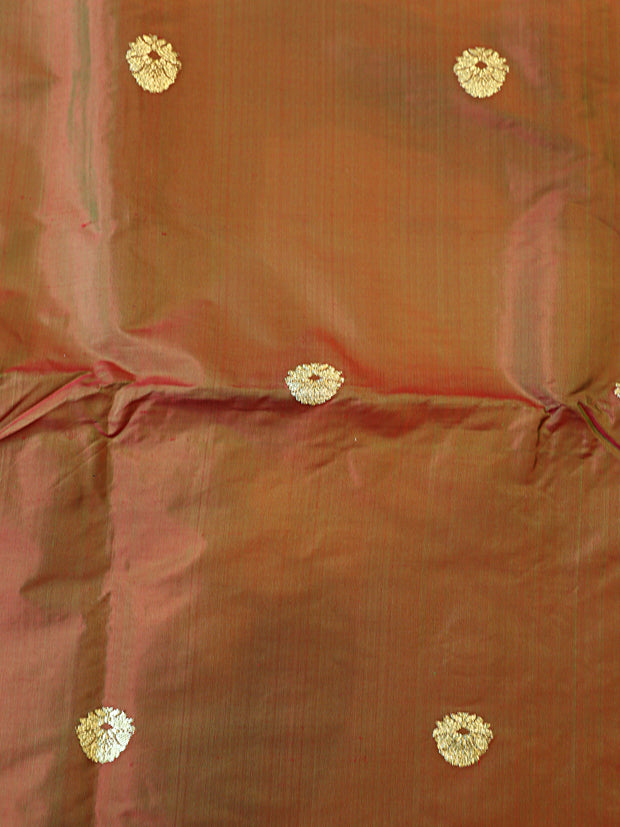 Signoraa Brown Silk Gold Zari Motifs Fabric – PMT012425