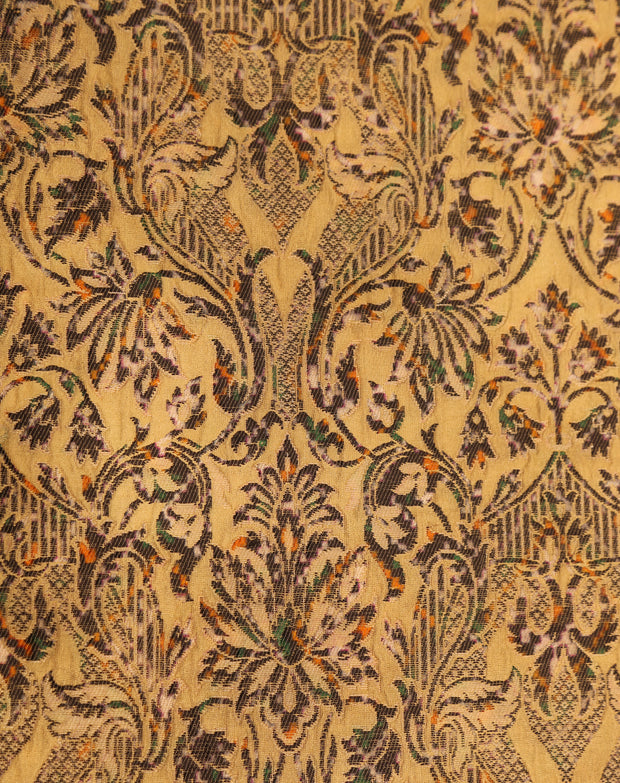Signoraa Beige Satin Silk Kirkham Meenakari Weaving Fabric – PMT010638