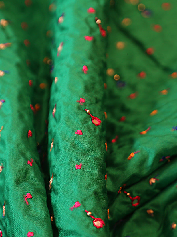 Signoraa Bottle Green Silk Mirror Bandhani Fabric – PMT012563