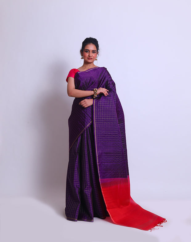The Purple South silk saree with zari checks woven all over the drape sounds lovely - KSL03078