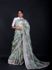 Signoraa Green Organza Printed Saree - EMB03246