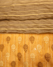 Signoraa Beige Dupion With Zari Strip Border Contrast Mustard With Gold And Copper Motifs - PMT010272