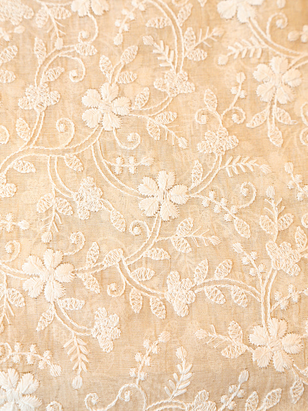 Signoraa Beige Tussar Chikan Embroidery Fabric – PMT012014