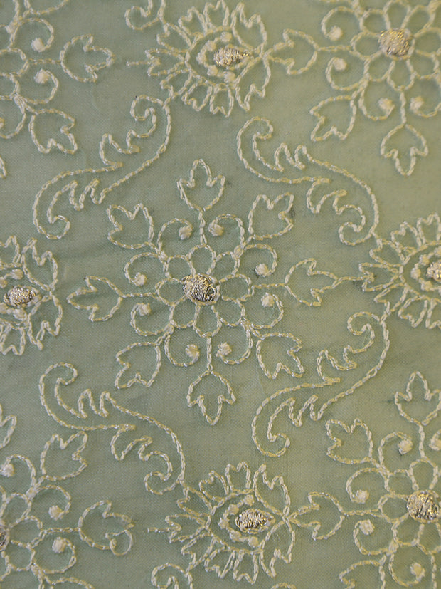 Signoraa Light Green Organza Zari Dots Embroidery Fabric – PMT012521