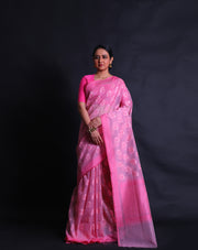 The pink Banarasi handloom cotton saree you're describing sounds exquisite and elegant.- BSK010575