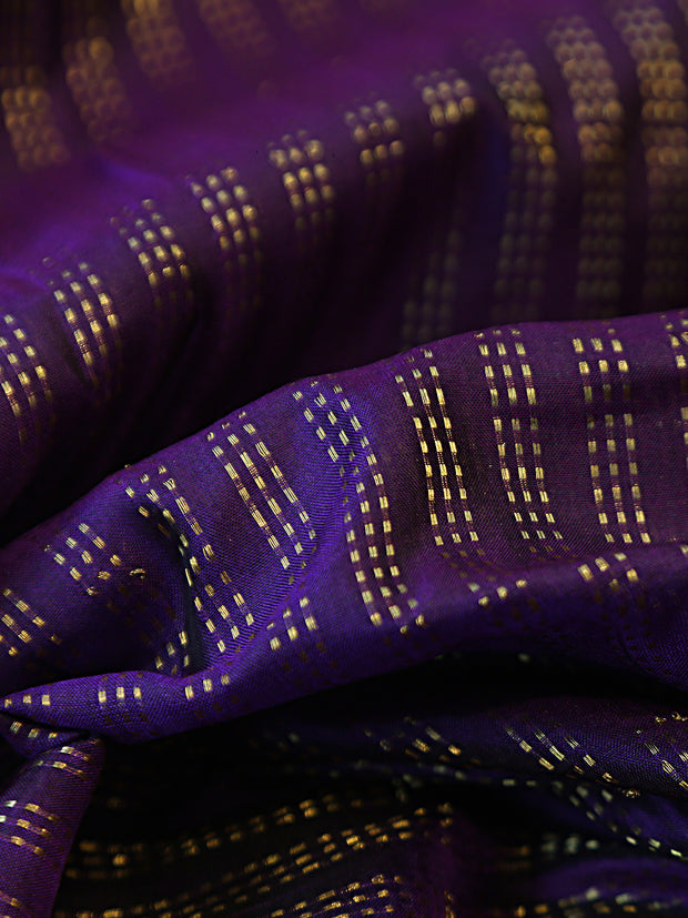 Signoraa Purple Silk Zari Dots Strips Fabric – PMT012626