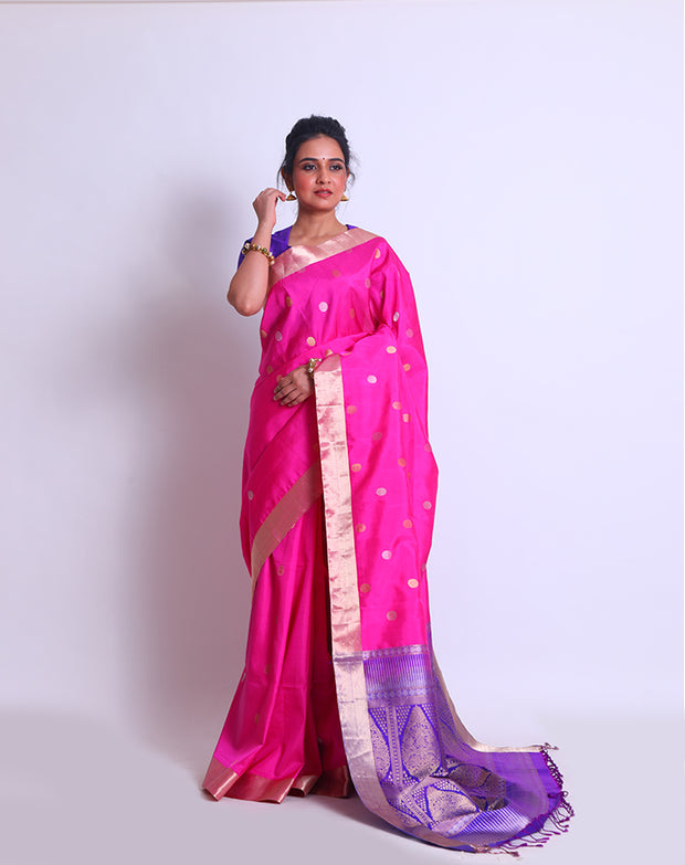 The Rani South Silk saree with a zari border and gold and silver polka dots buttis all over the saree sounds absolutely charming - KSL03070