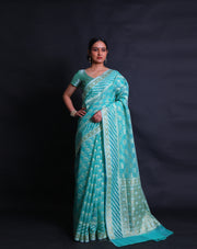The sea green kora cotton saree with intricate thread and zari motifs sounds elegant,- BSK010529