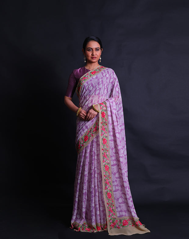 The pink georgette saree exudes grace and charm with its white digital print,- CHG04071