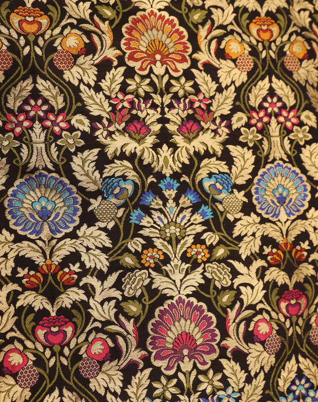 Signoraa Black Satin Silk Kirkham Meenakari Weaving Fabric – PMT010634