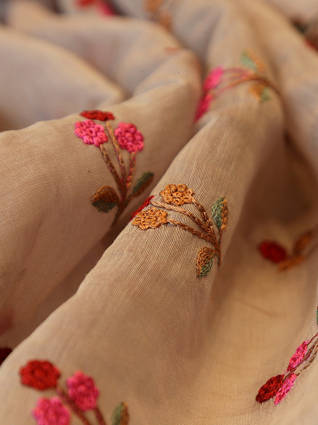 Signoraa Onion Pink Chanderi Flower Butti Embroidery Fabric – PMT010886