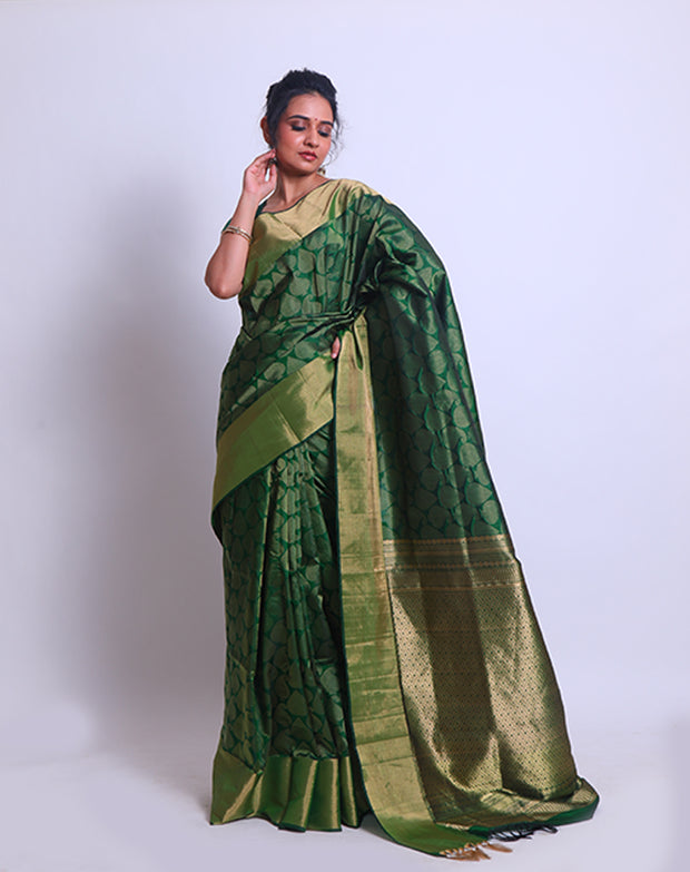A Bottle Green Soft South silk saree with a Bavanchi Border and pallu with tassels - KSL02941