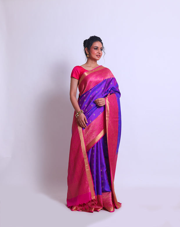 The Purple South silk saree with self-weaving and zari buttis all over the drape sounds absolutely elegant - KSL02428