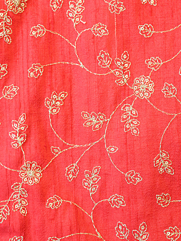 Signoraa Red Raw Silk Aari Sequence Embroidery Fabric – PMT012578