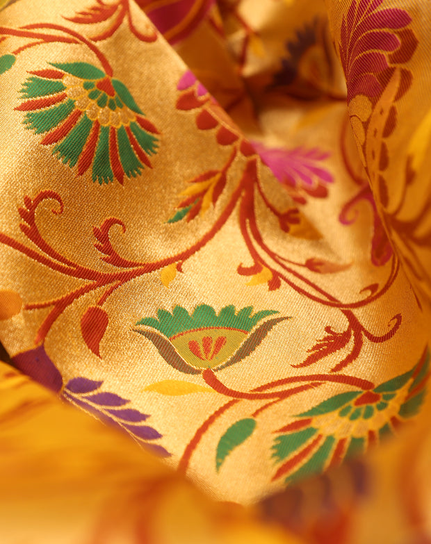 Signoraa Gold Silk Tissue Meenakari Weaving Fabric – PMT04972