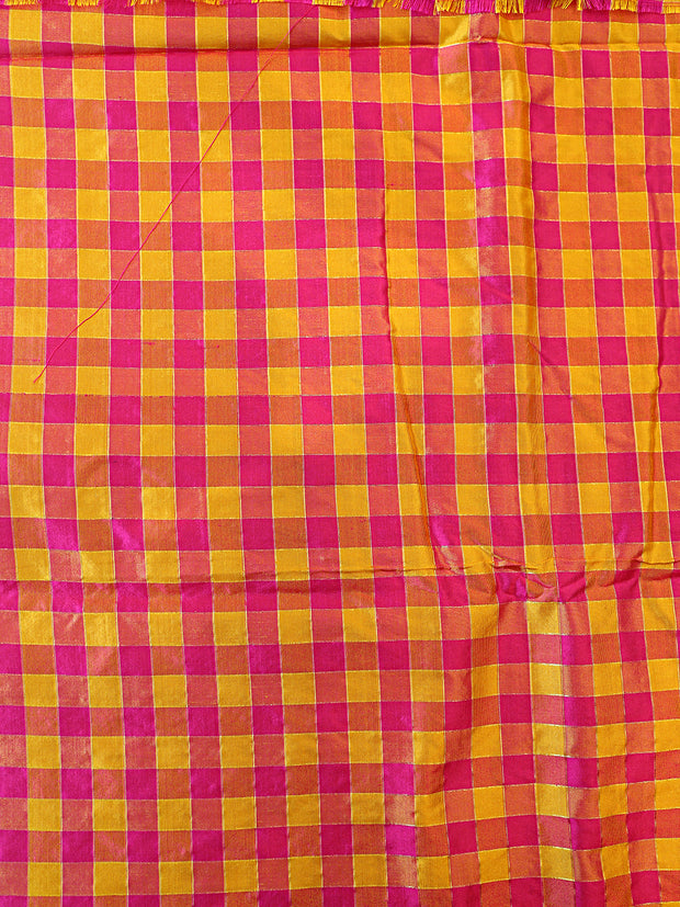 Signoraa Orange Silk Gold Zari Checks Fabric – PMT012575