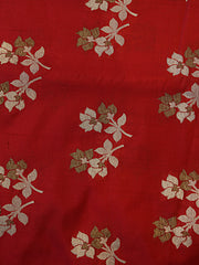Signoraa Red Silk Gold Silver Zari Flower Fabric – PMT012472