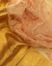 Signoraa Pink Organza Zari Border And Thread Self Embroidery - PMT010689