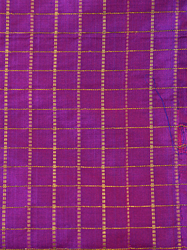 Signoraa Magenta Silk Gold Zari Checks Fabric – PMT012624