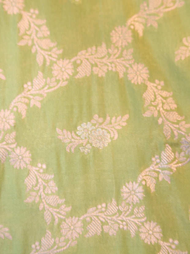 Signoraa Green Silk Gold Zari Jaal Fabric – PMT012329