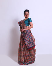 The Black semi-Tussar saree with digital print on the border and pallu - BLN00864