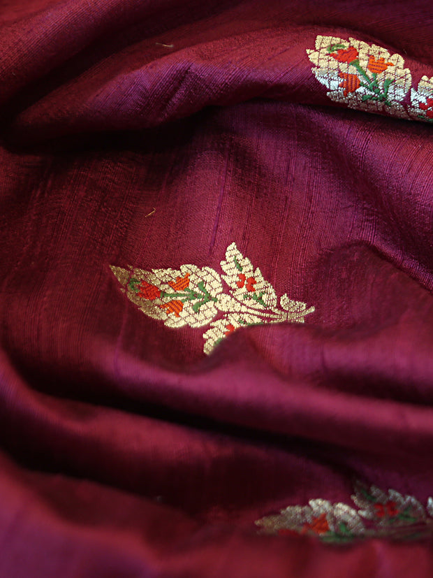 Signoraa Maroon Raw Silk Zari Meenakari Fabric – PMT012526