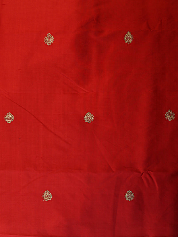 Signoraa Red Silk Gold Zari Motifs Fabric – PMT012432