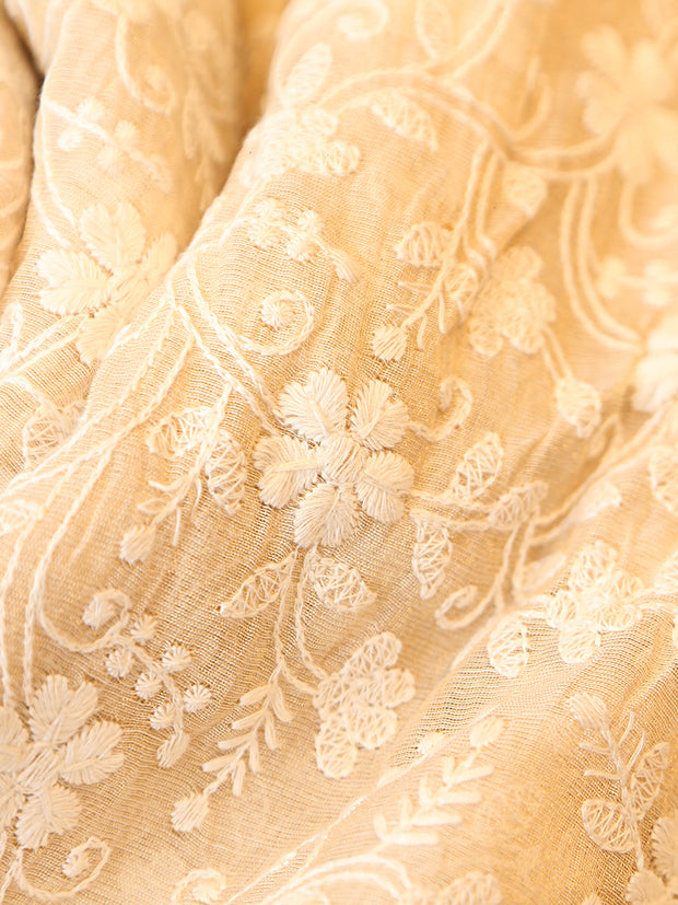 Signoraa Beige Tussar Chikan Embroidery Fabric – PMT012014