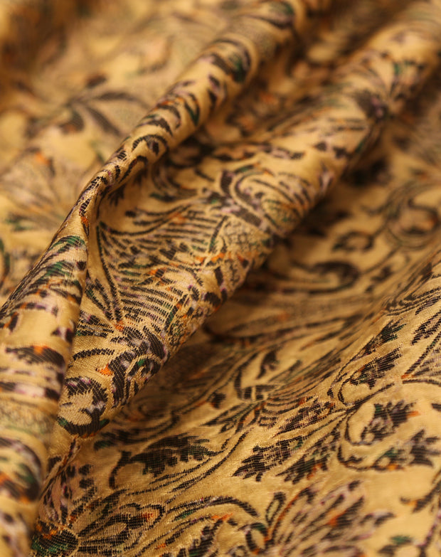 Signoraa Beige Satin Silk Kirkham Meenakari Weaving Fabric – PMT010638