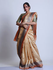 Signoraa beige Banarasi Handloom Tussar Silk saree - BSK010067