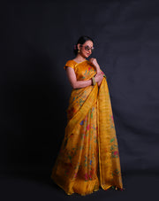The mustard soft Tussar printed saree you've described sounds elegant and contemporary.- PTS05298