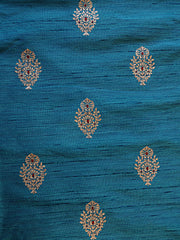Signoraa Peacock Blue Raw Silk Gold Zari Butti Fabric – PMT012230