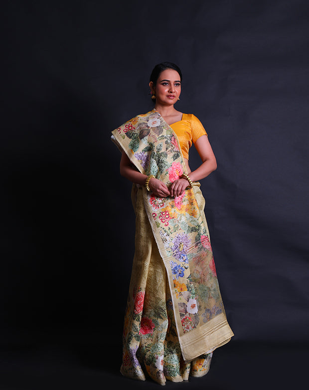 The light yellow Tussar saree you're describing sounds fresh and elegant.- PTS05296