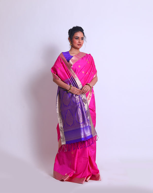 The Rani South Silk saree with a zari border and gold and silver polka dots buttis all over the saree sounds absolutely charming - KSL03070