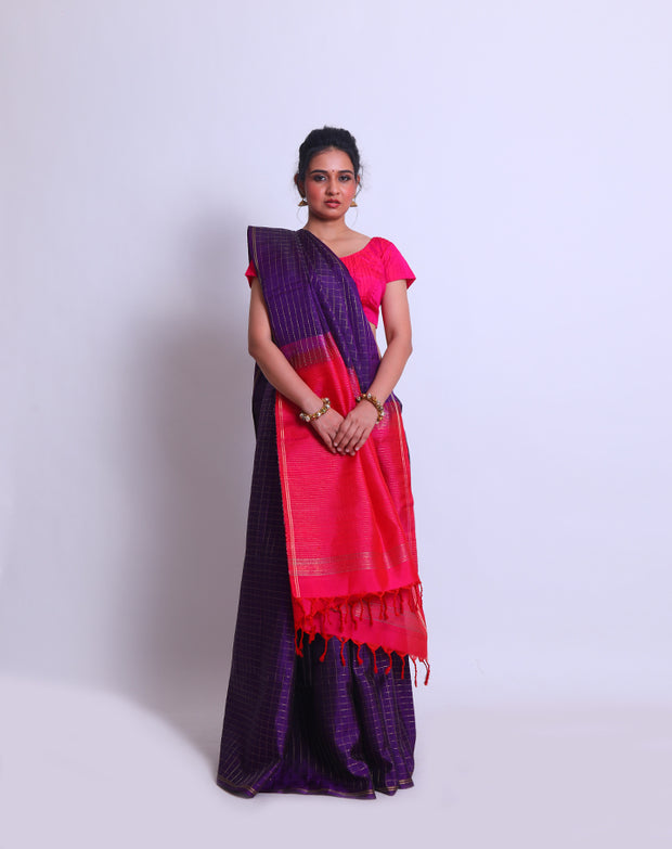 The Purple South silk saree with zari checks woven all over the drape sounds lovely - KSL03078